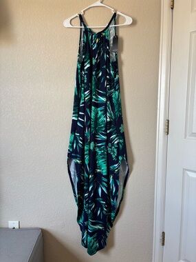 Wrapper Green and blue palm leaf print maxi dress size M brand new with tag